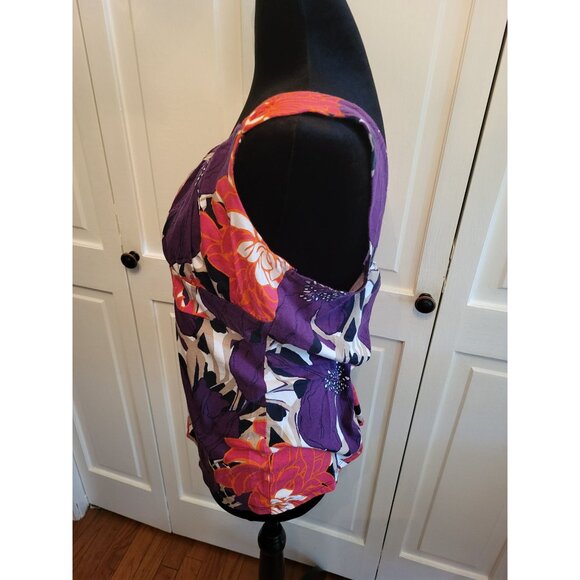 4/$19 Vintage y2k Ann Taylor  Floral Babydoll Tank Sz L Tropical Vacation - Picture 4 of 5